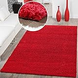 T&T Design Shaggy Teppich Hochflor Langflor Teppiche Wohnzimmer Preishammer versch. Farben, Farbe:rot, Größe:40x60 cm