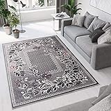 TAPISO Dream Teppich Wohnzimmer Kurzflor Grau Rot Creme Schwarz Floral Blumen Blätter Karo Bordüre Schlafzimmer Küche ÖKOTEX 300 x 400