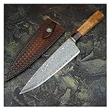 Damaskus-Stahlkoch-Messer japanischer Santoku-Messer Olivenholz-Griff Küchenkocher-Werkzeuge mit handgefertigter Lederhülle (Color : Chef Knife)