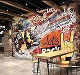 Tapete 3D Wandsticker Für Das Kinderzimmer 250*175Cm Europäische Und Amerikanische Graffiti-Gitarren-Rockmusik Fototapete 3D Selbstklebend Diy Wandbild Dekoration Wandtapete Fotoposter Wanddekoration
