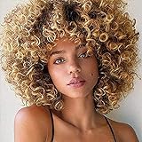 ColourfulPanda Afro Perücke Braun Blond Brazilian Synthetische Brasilianisches Verworrene Lockige Natürliche Haar für Frauen, Kinky Curly mit Pony kurze Perücken für Schwarze Damen (Braun Blond)