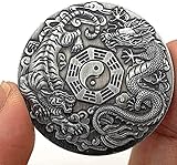 chenchen Exquisite Münzen Dragon Tiger Fighting Tai Chi Acht Diagramme Nickel Antikes Silber Prägemünze Magische Handliche Finger Craft Münze Gedenkmünze