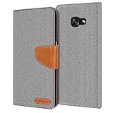 Verco Galaxy A3 Hülle, Schutzhülle für Samsung Galaxy A3 (2017) Tasche Denim Textil Book Case Flip Case - Klapphülle Grau