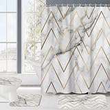 Marmor Muster Badezimmer Duschvorhang Set mit goldenem geometrischem Design, 4-teiliges Badematte und WC-Deckel-S