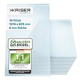 KAISER plastic® Gewächshausplatten 14 Stk. | Hohlkammerplatten Doppelstegplatten 4 mm | Platten für Gewächshaus | Polycarbonatplatten 700g/m² | 1210 x 605 mm - 4mm Stärk
