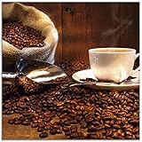 ARTland Wanddeko Glasbilder Wandbild Glas Bild einteilig Quadratisch Kaffee Cafe Coffee Cappucino Kaffeebohnen Kaffeetasse Rösterei S6BV