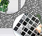 Wandfliesen Aufkleber, schwarzgraue Marmorstein-Effekt-Mosaik Fliesenaufkleber für die Badezimmer Küche, selbstklebende wasserdichte ölbeständige Wandkunstaufkleber 20 Stück (10 cm x 10 cm)