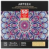 Arteza Mandala Malbuch für Erwachsene, 22.9 x 22.9 cm Ausmalbuch mit 50 Mandalas für Erwachsene, 150 g/m² abnehmbare Seiten, Anti Stress und Entspannung