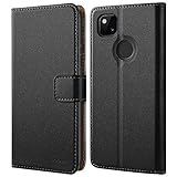 HOOMIL MagFlip Hülle für Google Pixel 4A, Premium Leder Tasche Klappbar Handyhülle Schutzhülle - Schw