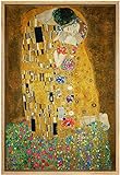 SIGNFORD Bilder mit Rahmen, Gustav Klimt Der Kuss Leinwand Bilder, Deko Bilder Wohnzimmer Schlafzimmer - 41x61cm