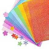 UCEC Glitzerpapier zum Basteln, 50 Stück Origami Papier Glitzer, Glitzer Papier - 25 * 25cm, für Kartenherstellung Kunst DIY-Fertigkeiten, 10 Farben