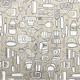 Kt KILOtela Bedruckter Segeltuchstoff, Patchwork, 300 cm Länge x 280 cm Breite, Küchenutensilien, Weiß, Beige - 3 Meter