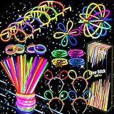 Kimimara Knicklichter, 100 Leuchtstäbe mit 122 Anschlüssen, Verbinder für Armbänder und ein Brillenset, Leuchtspielzeug für Kinder (Verschiedene Farben)