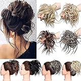 Hair Extensions XXL Haarteil Haargummi Hochsteckfrisuren Brautfrisuren VOLUMINÖS gewellter unordentlicher Dutt Scrunchie Sandige Blondine bis Bleichmittel Blond