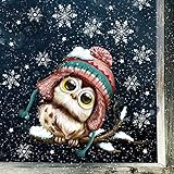 Wandtattoo Loft Fensterbild Weihnachten Eule auf AST mit Schneeflocken und Sterne Wiederverwendbare Fensteraufkleber Fensterdeko Kinder