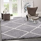 VIMODA Hochflor Teppich Wohnzimmer Shaggy Skandi Design Rautenmuster Grau Creme Robust Weich Strapazierfähig, Maße:70x140