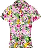 King Kameha Funky Hawaiibluse, Hawaiihemd, Kurzarm, Print Pineapple Flowers, Hellrosa, L