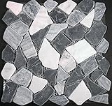 Bruchmosaik Marmor schwarz grau mix 30,5x30,5x0,8cm 1 Tafel Mosako Naturstein
