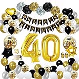 40 Geburtstag Deko Schwarzes Gold,Luftballons 40. Geburtstag Mann Frauen mit Geburtstagsdeko 40 Happy Birthday Banner,Deko 40. Geburtstag Konfetti Luftballons für 40 Geburtstag Dekoration Mehrweg