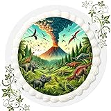 Für den Geburtstag ein Tortenbild, Zuckerbild mit Motiv, Essbares Foto für Torten, Tortenbild, Tortenaufleger Ø 20cm FONDANT Dinosaurier Dino Dinos Nr. 21