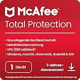 McAfee Total Protection 2023 | 1 Gerät | Virenschutz- und Internet-Sicherheitssoftware | inkl. VPN, Kennwort-Manager und Dark Web-Überwachung | 1-Jahres-Abonnement | Download-Code