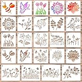 Grevosea 20 Stück Malerei Schablonen Set Wildblumen Schablonen Tiermalerei Schablone wandgestaltung Wiederverwendbare Zeichenschablone Kleine Schablonen zum Malen von Möbeln DIY Tasche deko-13 * 13