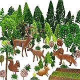 70 gemischte Modellbäume, OrgMemory Ho Scale Büsche mit Tierfiguren, Kunststoffbäume für Projekte, (4-16 cm), Modellbahnlandschaft