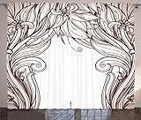 ABAKUHAUS Jugendstil Rustikaler Vorhang, geschwungene Branchen, Wohnzimmer Universalband Gardinen mit Schlaufen und Haken, 280 x 245 cm, Seal Brown White