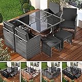 BRAST Gartenmöbel Set Camouflage Deluxe | 8-12 Personen viele Modelle & Farben | incl. Kissen & Abdeckung | Outdoor Loungemöbel Sitzgruppe Essgruppe Garnitur | 9tlg Grau/Anthrazit