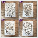 Malschablonen, 4 Stück/Set, A4, 29 x 21 cm, DIY Totenkopf-Schablonen, Wandmalerei, Scrapbooking, Färben, Prägealbum, dekorative Papierkarten-Vorlage, Wand