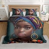 Reofrey Bedruckte Bettwäsche-Sets Afrikanische Frau Thema, 135x200cm Motiv Bettbezug Weich Mikrofaser mit Reißverschluss Und 2 Kissenbezugs, für Jugendlich, Junge, Mädchenzimmer Schlafzimmer Deko G36