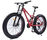 HOYDU 26-Zoll-Mountainbikes, Fat Tire Mountain Trail Bike mit Doppelscheibenbremse, Fahrrad mit verstellbarem Sitz, Rahmen aus Kohlenstoffstahl, Rot, 27 Geschwindigkeiten