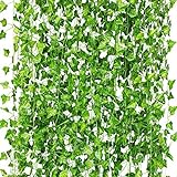 Cqure künstliche Efeu-Girlande, UV-beständig, grüne Blätter, Hängepflanze, für Hochzeit, Party, Garten, Wanddekoration, 12 Stück
