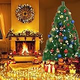 Künstlicher Weihnachtsbaum mit Beleuchtung - 150cm Tannenbaum mit Weihnachtsschmuck 80 LEDs Lichtern Baum mit Metallständer Schwerentflammbarer DIY Christbaum Ornamente für Weihnachten