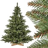 FairyTrees künstlicher Weihnachtsbaum NORDMANNTANNE, grüner Stamm, inkl. Holzständer, 180cm, FT14-180