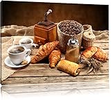 Pixxprint Aromatischer Kaffee mit Croissant / 80x60cm Leinwandbild bespannt auf Holzrahmen/Wandbild Kunstdruck Dekoration