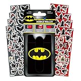 DC Comics Batman Geldbörse für Handy-Set – Deluxe Stick on Wallet für Handy mit Kartenhalter, Handykordelhalter, Ständer und Aufkleber (Batman Handy Wallet Zubehör)