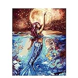 Malen nach Zahlen Erwachsene Meerjungfrau Mermaid 40x50 cm Paint by Numbers ohne Rahmen DIY Öl Acryl Leinwand Bild Dekoration