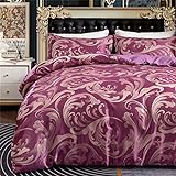 3-teiliges Bettwäsche-Set, Kingsize-Bett, 100 % Baumwolle, weich und atmungsaktiv, für alle Jahreszeiten, mit Jacquard-Muster, Bettbezug 218,4 x 238,8 cm, Violett