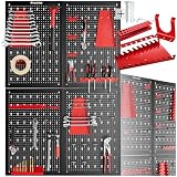 tectake® Werkzeug Lochwand aus Metall, 160 x 60 x 2 cm, Werkzeugwand Lochplatte, inkl. Werkzeughalter Set Haken und Halterungen, Wandregal Regalsystem für Werkbank, Garage, Werkstatteinrichtung - 4tlg
