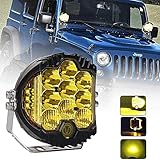 LED Arbeitsscheinwerfer, Sucastle 5 Inch 50W Bernstein Gelb Auto Scheinwerfer Side Shooter 6500K Arbeitslicht Offroad Flutlicht IP67 Wasserdicht Zusatzscheinwerfer Nebelscheinwerfer für Jeep ATV SUV