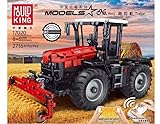 BlueBrixx 17020 Marke Mould King – Traktor rot/weiß mit Anbaugeräten aus Klemmbausteinen mit 2716 Bauelementen. Kompatibel mit Lego. Lieferung in Originalverpackung.