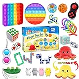 tiktoys Fidget-Spielzeug-Set, 25-teilig, günstig, Angstlinderungs-Spielzeug für Kinder und Erwachsene, sensorisches Fidget-Spielzeug, Fidget-Box mit Pop It, einfaches Dimple, Stressbälle und mehr