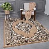 VIMODA Klassisch Orient Teppich dicht gewebt Wohnzimmer Braun Beige, Maße:160x230 cm