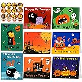 HOWAF 24er-Pack Halloween Grußkarten, mit Umschlägen und Halloween Aufklebern, Happy Halloween Karten Hexe Kürbis Muster Notizkarten für Kinder Süßes oder Saures Geburtstag Halloween Party Geschenk