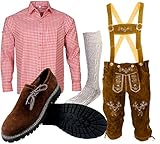 ALL THE GOOD B 1 Trachtenset (Hose +Hemd +Schuhe +Socken) Bayerische Lederhose Trachtenhose Oktoberfest Leder Hose Trachten (Hose 54 Hemd 42/43)