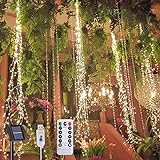 Flintronic Solar Lichterkette, 10 Stränge 200 LEDs Christbaumbeleuchtung Solar Lichterdraht Innen & Außen, Weihnachtsbeleuchtung Weihnachten Lichternetz mit Fernbedienung- Warmweißes