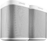 Sonos Play:1 Smart Speaker (Doppelpack Starterset, Kompakter und kraftvoller WLAN Lautsprecher für unbegrenztes Musikstreaming - Feuchtigkeitsbeständiger Multiroom Lautsprecher) weiß
