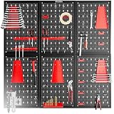 tectake® Werkzeug Lochwand aus Metall, 240 x 60 x 2 cm, Werkzeugwand Lochplatte, inkl. Werkzeughalter Set Haken und Halterungen, Wandregal Regalsystem für Werkbank, Garage, Werkstatteinrichtung - 6tlg