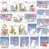 Weihnachten Postkarten 20 Stück - Weihnachtspostkarten witzig 'Tiere im Schnee' | Weihnachtskarten Geschenkkarten DIN A6 | Karten aus hochwertigem Premium Papier by TOBJA®